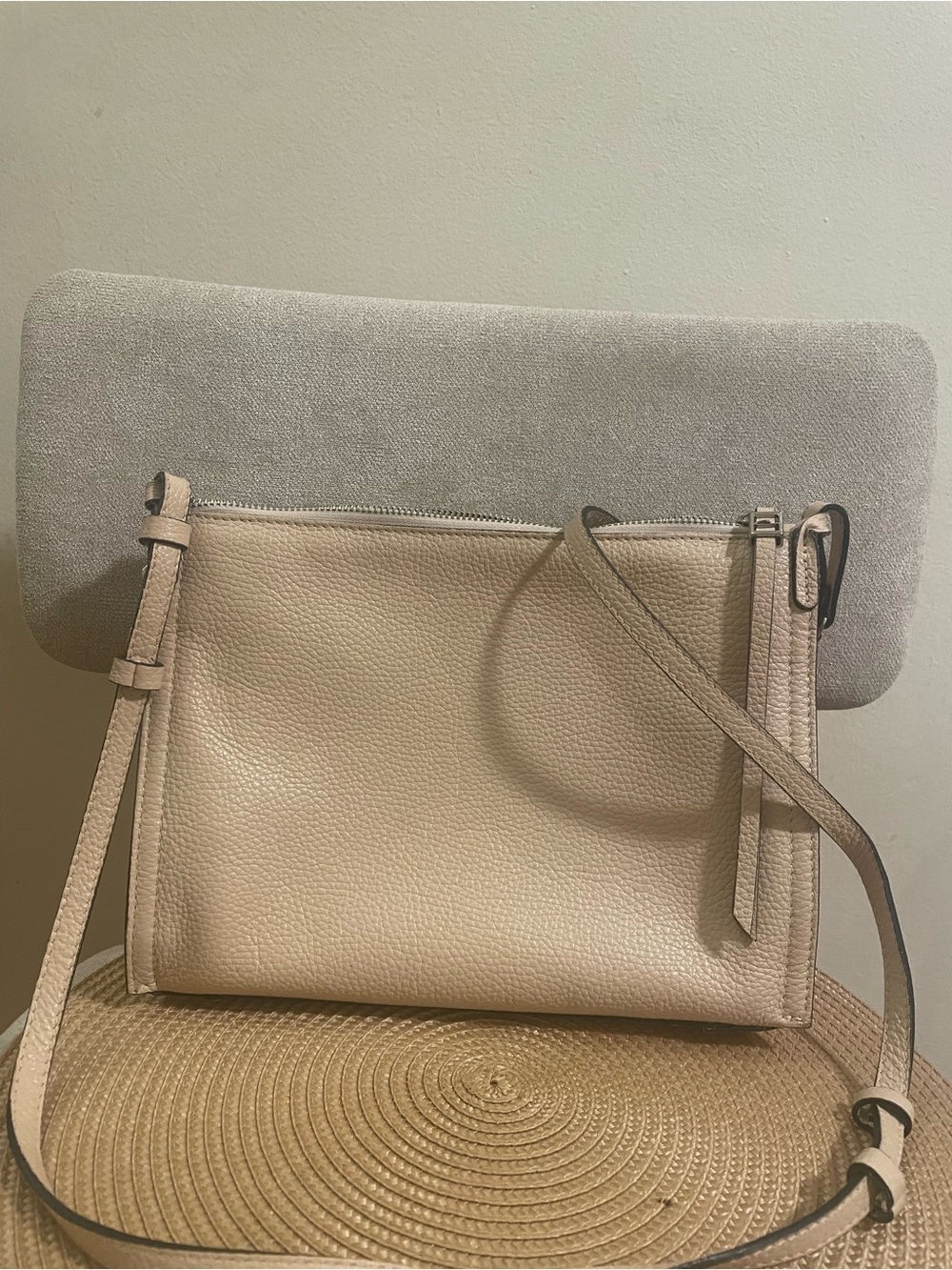 Classic Pebbled Shoulder Bag in Light Beige